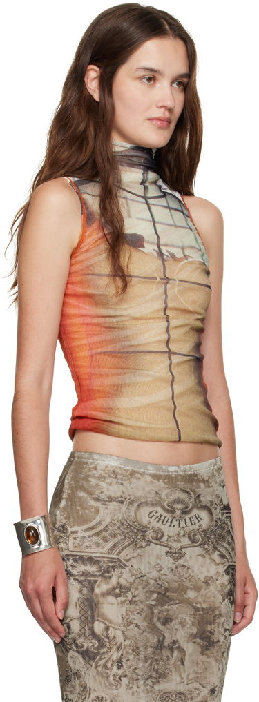 Tanktop Jean Paul Gaultier Jean Paul Gaultier 'The Fire' Printed Mesh Tank Top Orange | 25/03-W-TO307-M003P-150100, 4