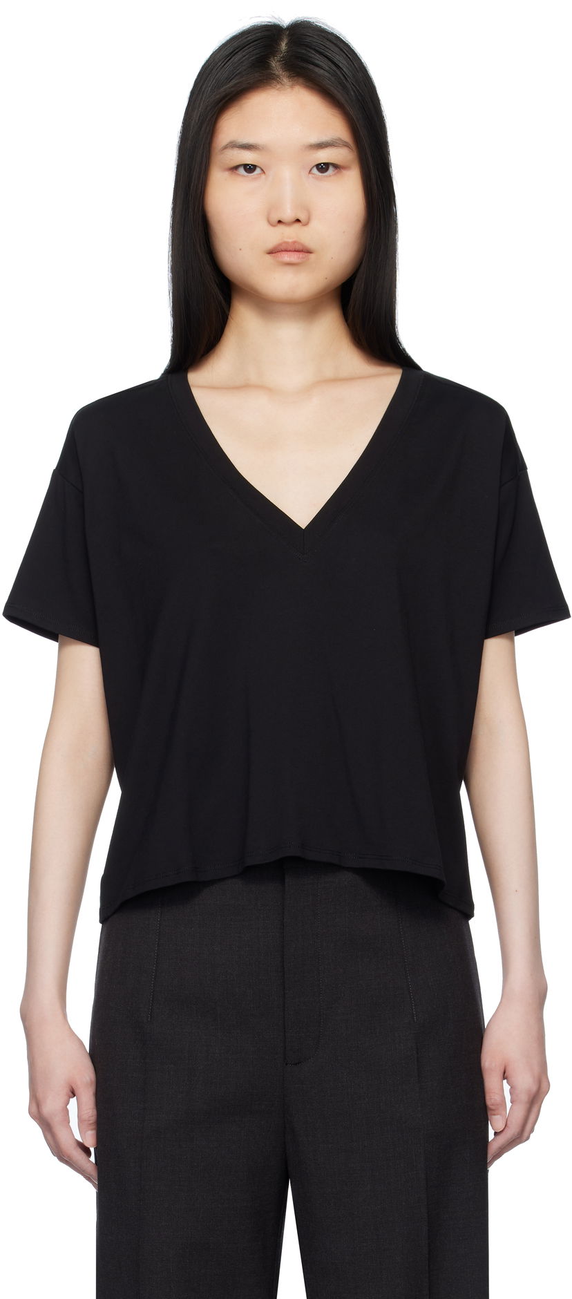 T-shirt Loulou de Saison Loulou de Saison Faaa V-Neck T-Shirt Sort | FAAA
