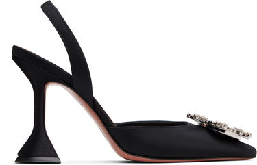 Sneakers og sko Amina Muaddi Amina Muaddi Begum Slingback Heels Sort | BEGUM SLING SATIN, 0