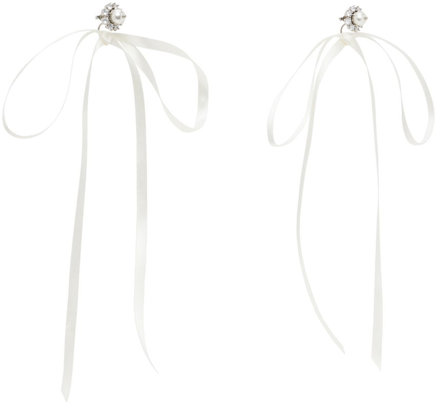 Øreringe Simone Rocha Simone Rocha Double Ended Daisy Bow Ribbon Earrings Hvid | ERG497 0906, 1