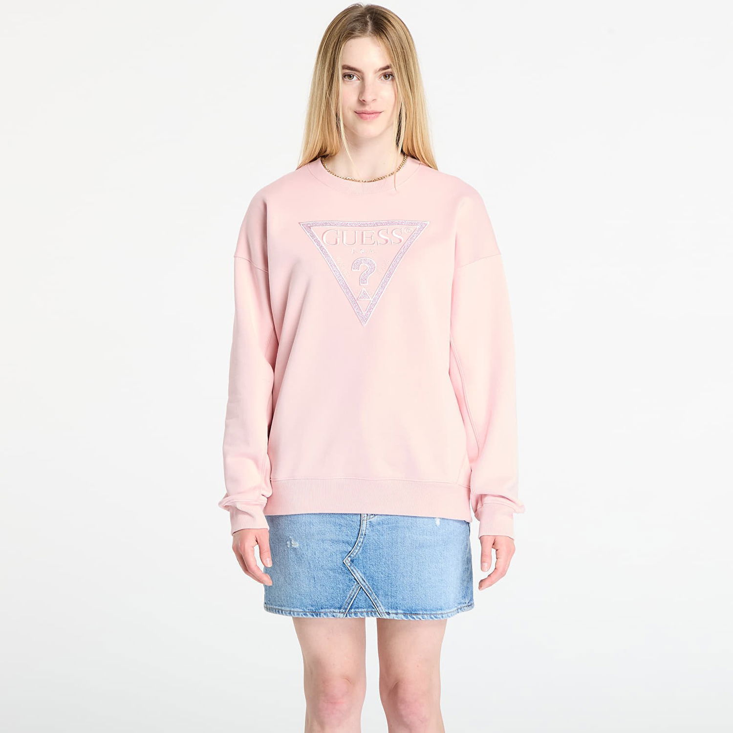 Sweatshirt GUESS GUESS Triangle Glitter Sweatshirt Lyserød | W5BQ11KC8I1-G66B, 0