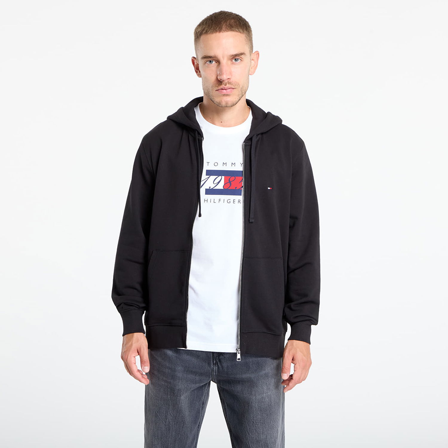 Sweatshirt Tommy Hilfiger Tommy Hilfiger Men's Essential Terry Zip-Through Hoodie Sort | MW0MW37239 BDS, 0