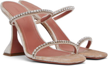 Tilbehør Amina Muaddi Amina Muaddi Gilda Crystal-Embellished Velvet Heeled Sandals Beige | GILDA SLIPPER VELVET, 3