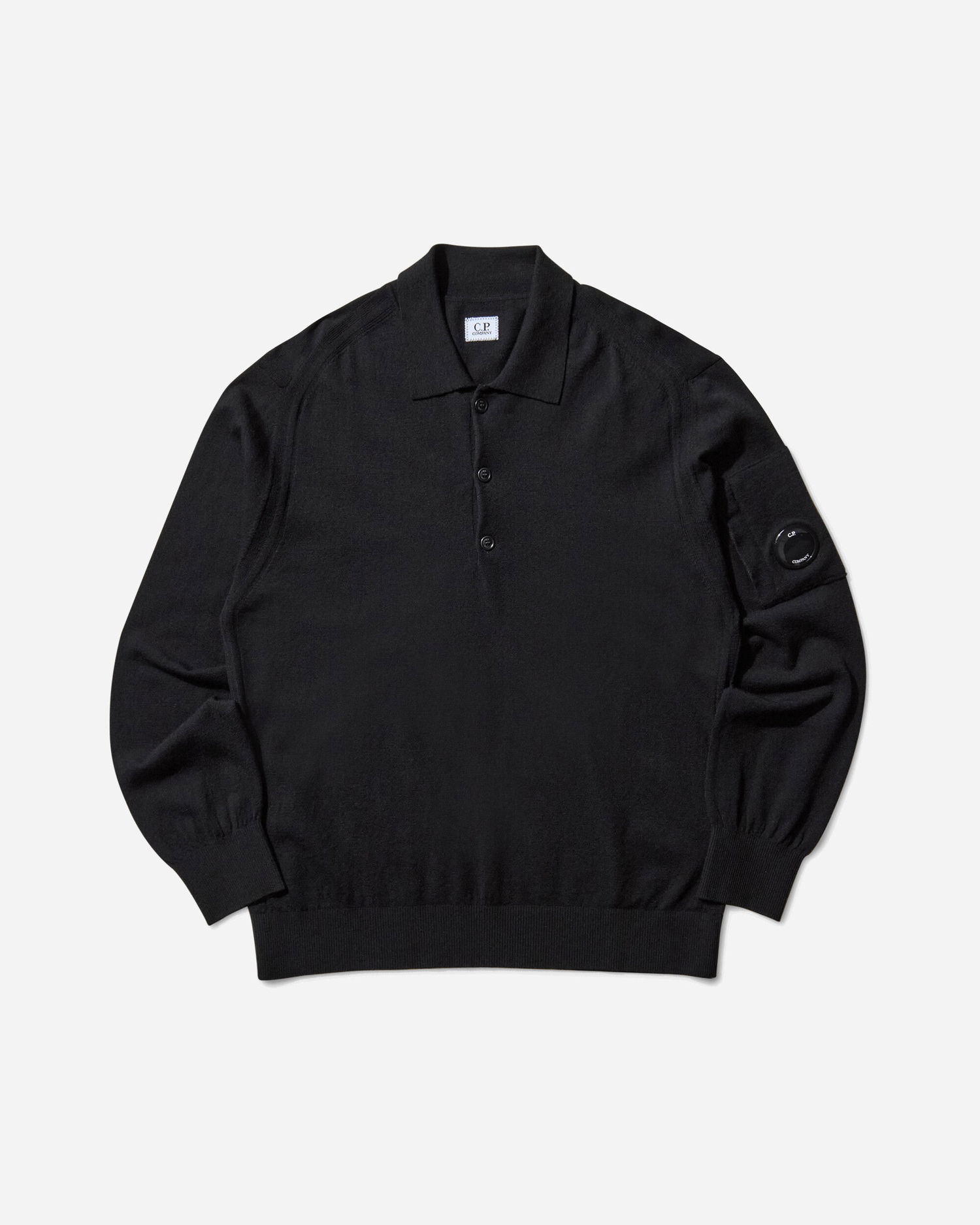 Sweater C.P. Company Merino Wool Polo Knit Sweater Sort | 19CMKN038A-005528A 999, 1