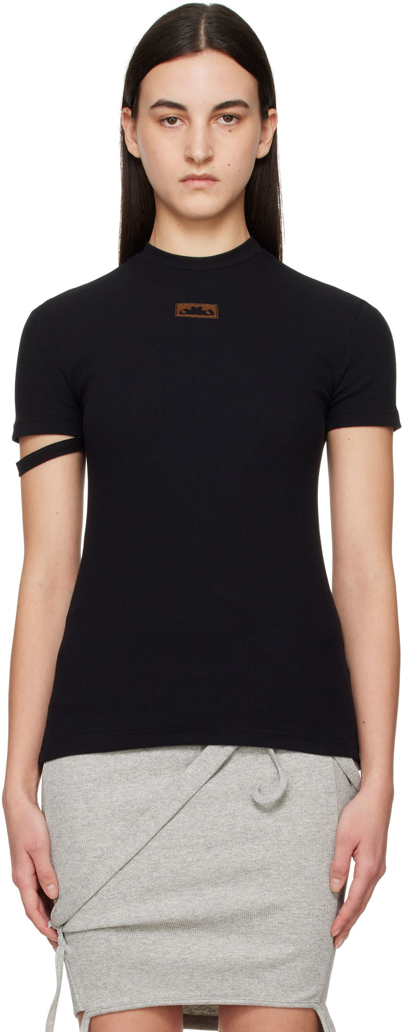 T-shirt Ottolinger Ottolinger Rib Knit T-Shirt Sort | 10410090401