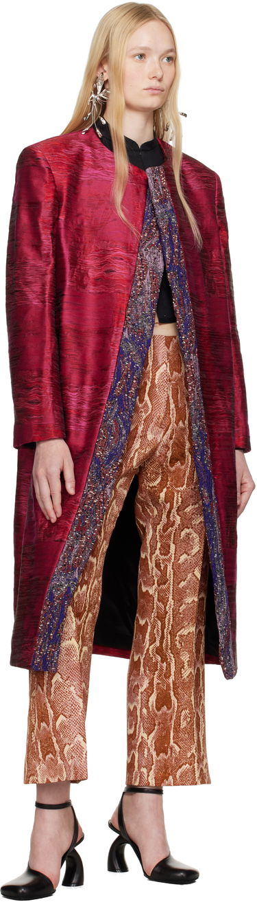 Frakker Dries Van Noten Dries Van Noten Jacquard Panel Coat Rød | 251-010222-1544, 3