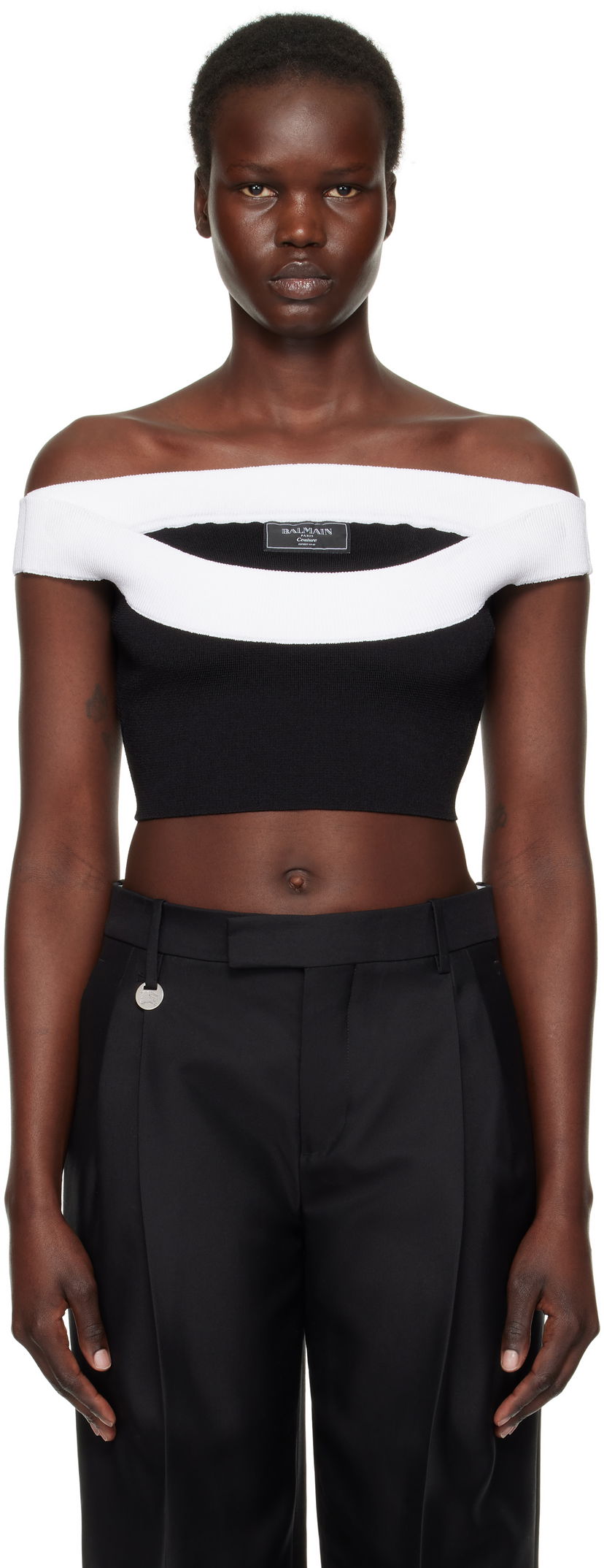 Sweater Balmain Balmain Two-Tone Knit Cropped Top Sort | EF1AA375KH82