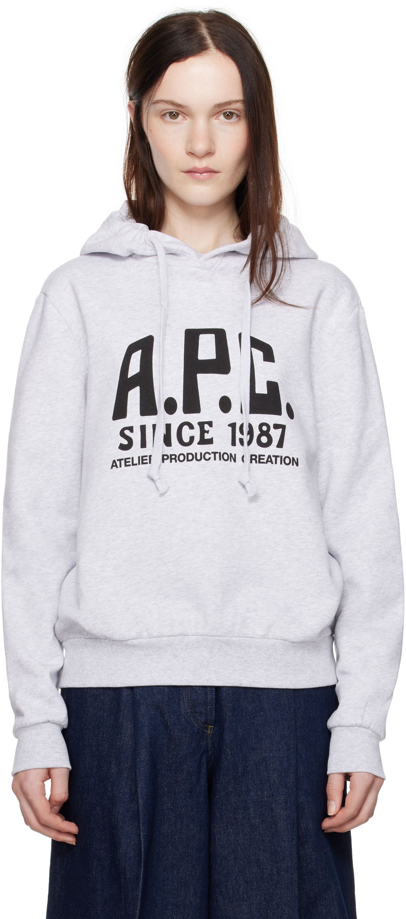 Sweatshirt A.P.C. Print Label Hoodie Grå | COHBV-M27955