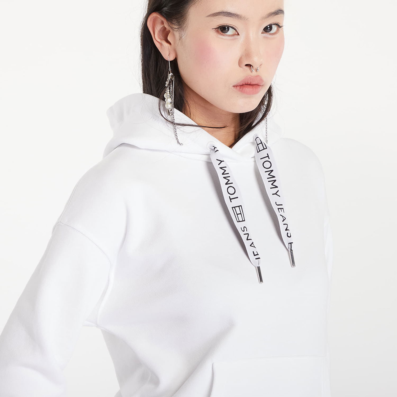 Sweatshirt Tommy Hilfiger Boxy Logo Drawcord Hoodie White Hvid | DW0DW17794 YBR, 1