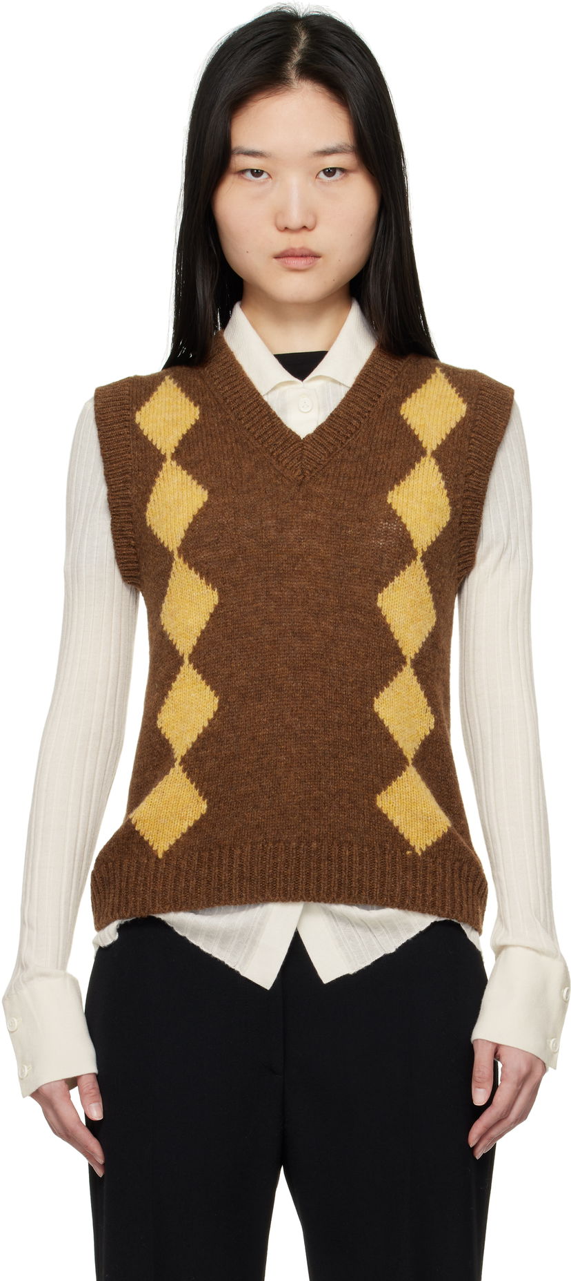 Sweater &Daughter &Daughter Shetland Argyle Vest Brun | WLR2303