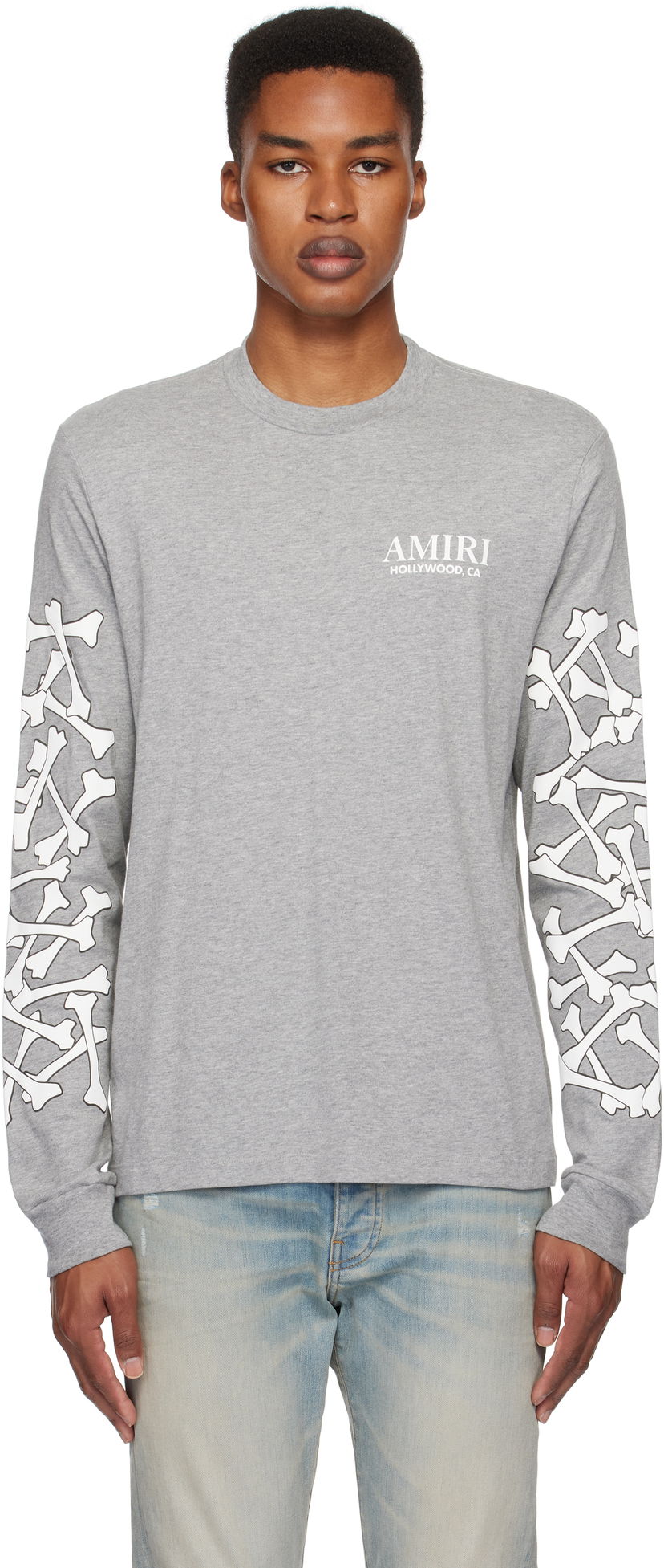 T-shirt AMIRI Stacked Bones Graphic Long Sleeve T-Shirt Grå | AMJYTE1076