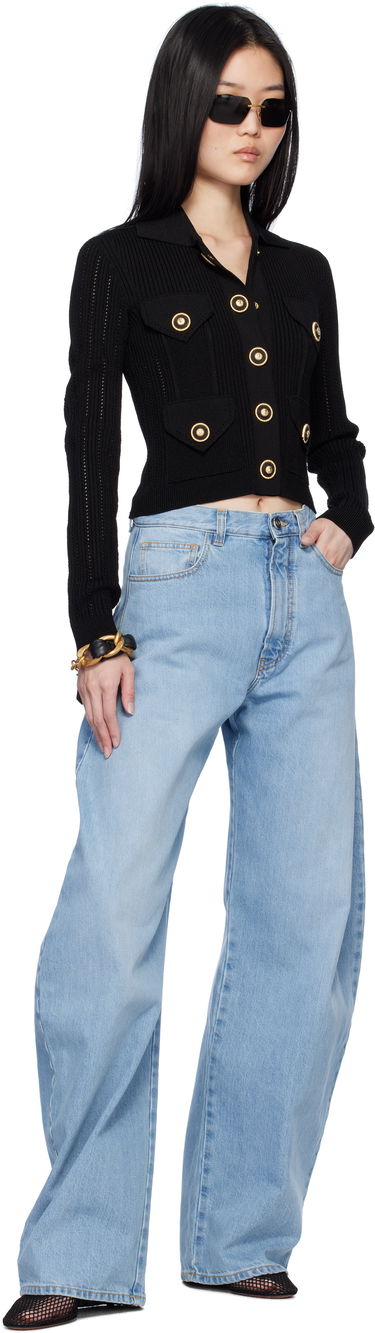 Sweater Balmain Cropped Ribbed Cardigan Sort | EF1KL150KI10, 3