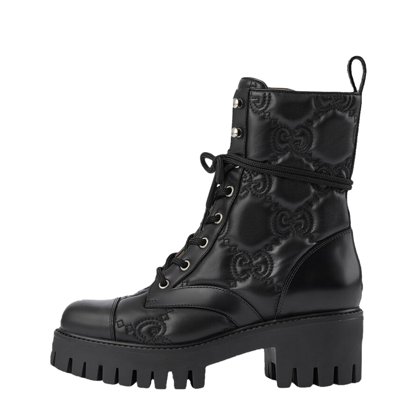Sneakers og sko Gucci GG 70mm Quilted Lace Up Boots 'Black Leather' Sort | 718386 DS8U0 1000