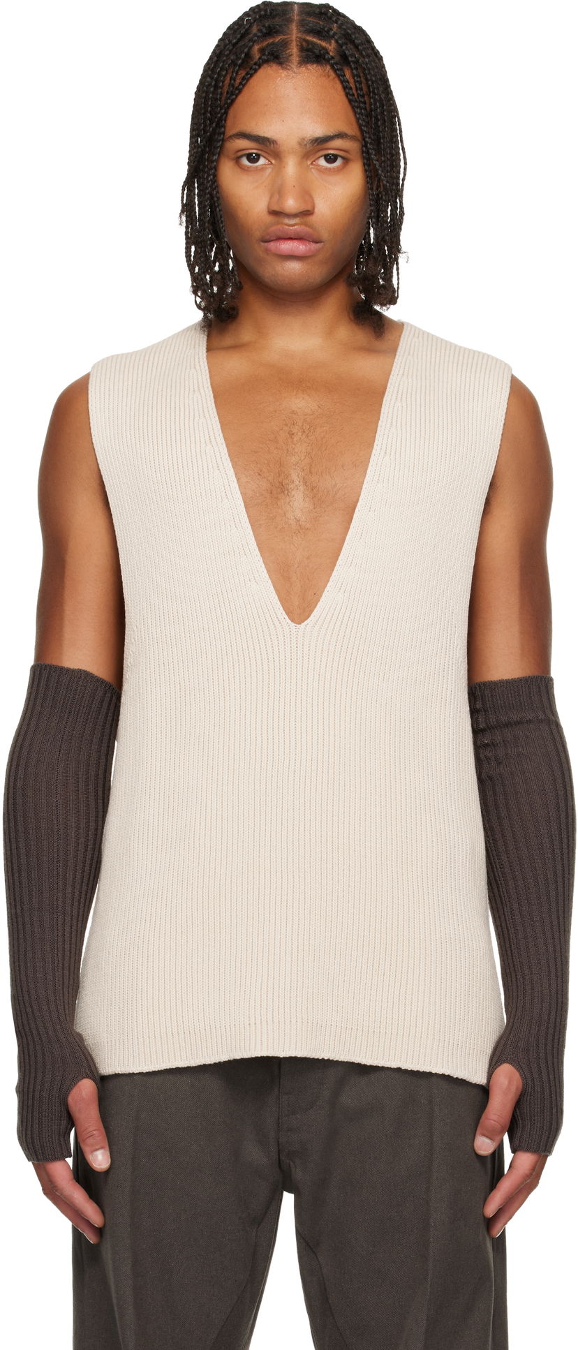 Tanktop Rick Owens Concordians V-Neck Rib Knit Tank Vest Beige | RR02E1683 KWVH