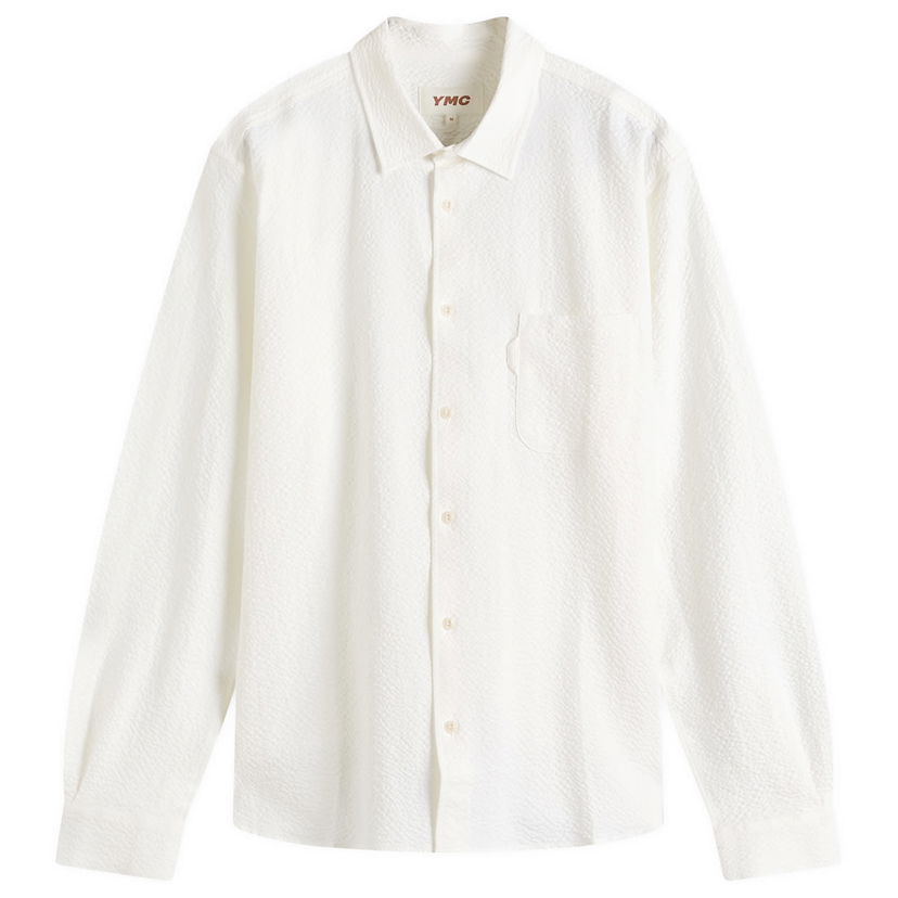 Skjorte YMC Curtis Seersucker Shirt, Size Large Hvid | P2AZI-10