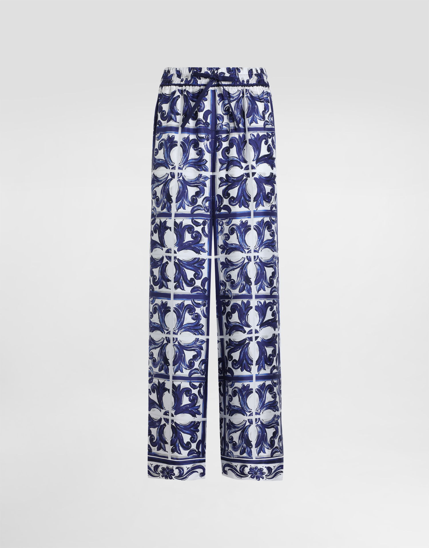 Bukser Dolce & Gabbana Dolce & Gabbana Majolica-Print Silk Twill Vanity Trousers Blå | I3J36WHI1S5HB5DQ, 0