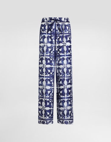 Bukser Dolce & Gabbana Dolce & Gabbana Majolica-Print Silk Twill Vanity Trousers Blå | I3J36WHI1S5HB5DQ, 0