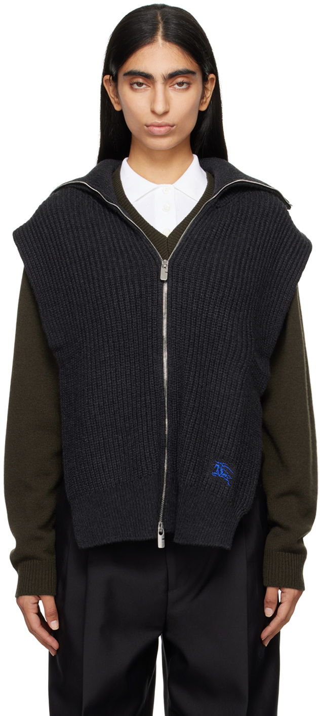 Sweater Burberry Cashmere Zip Vest Grå | 8093980
