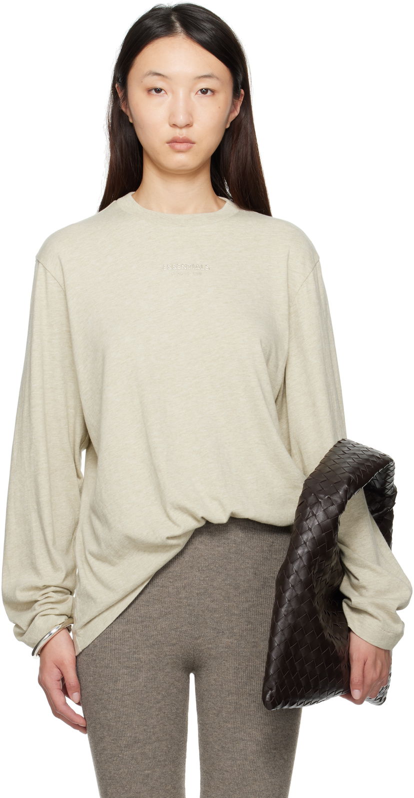 T-shirt Fear of God Fear of God ESSENTIALS Classic Fit Long Sleeve T-Shirt Beige | 125SP255882FW