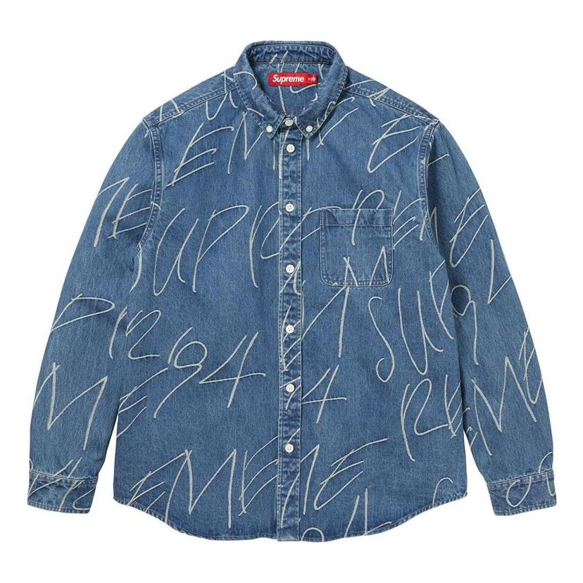 Skjorte Supreme Handwriting Jacquard Denim Shirt Blå | SUP-FW23-152