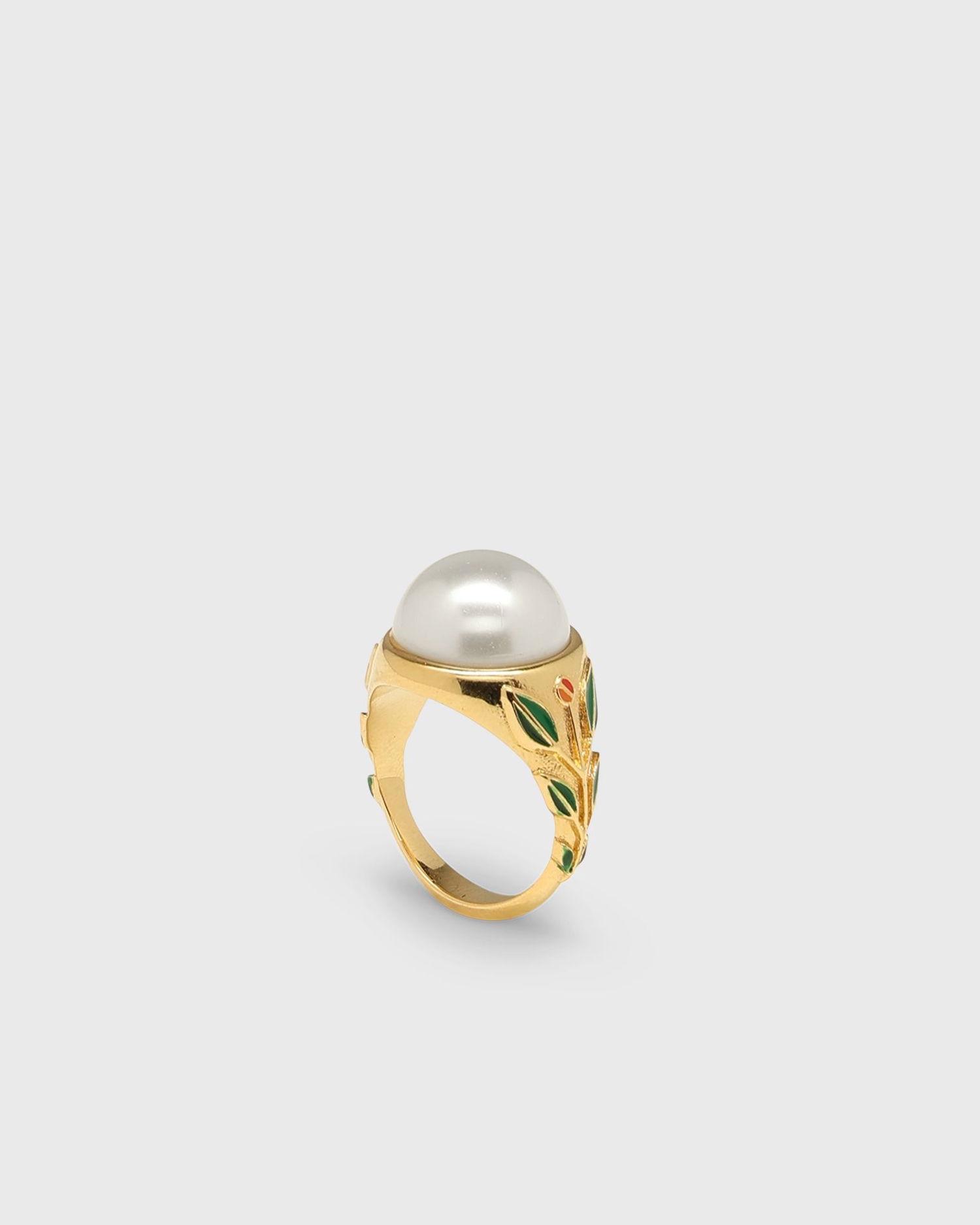 Ring Casablanca Pearl Gold-Tone Ring with Enamel Leaves Metalisk | APF25-JW-088-01, 0
