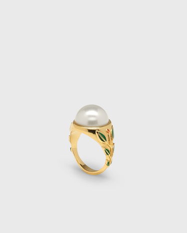 Ring Casablanca Pearl Gold-Tone Ring with Enamel Leaves Metalisk | APF25-JW-088-01, 0