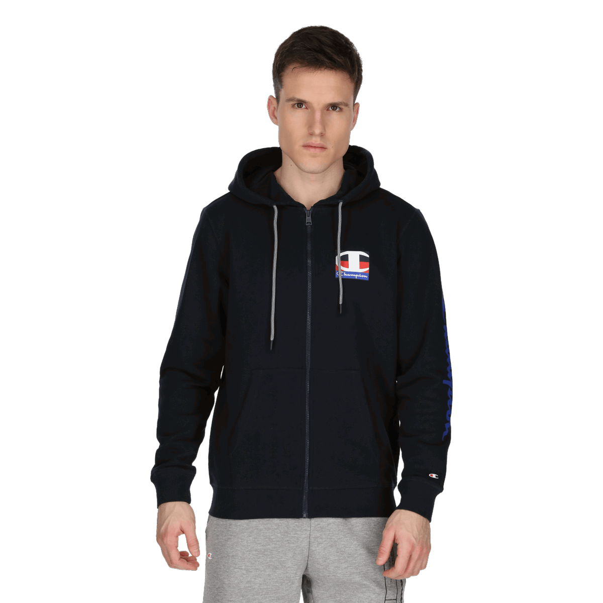Sweatshirt Champion COLOR BLOCK Full-Zip Hooded Sweatshirt Mørkeblå | 218238-BS501, 0
