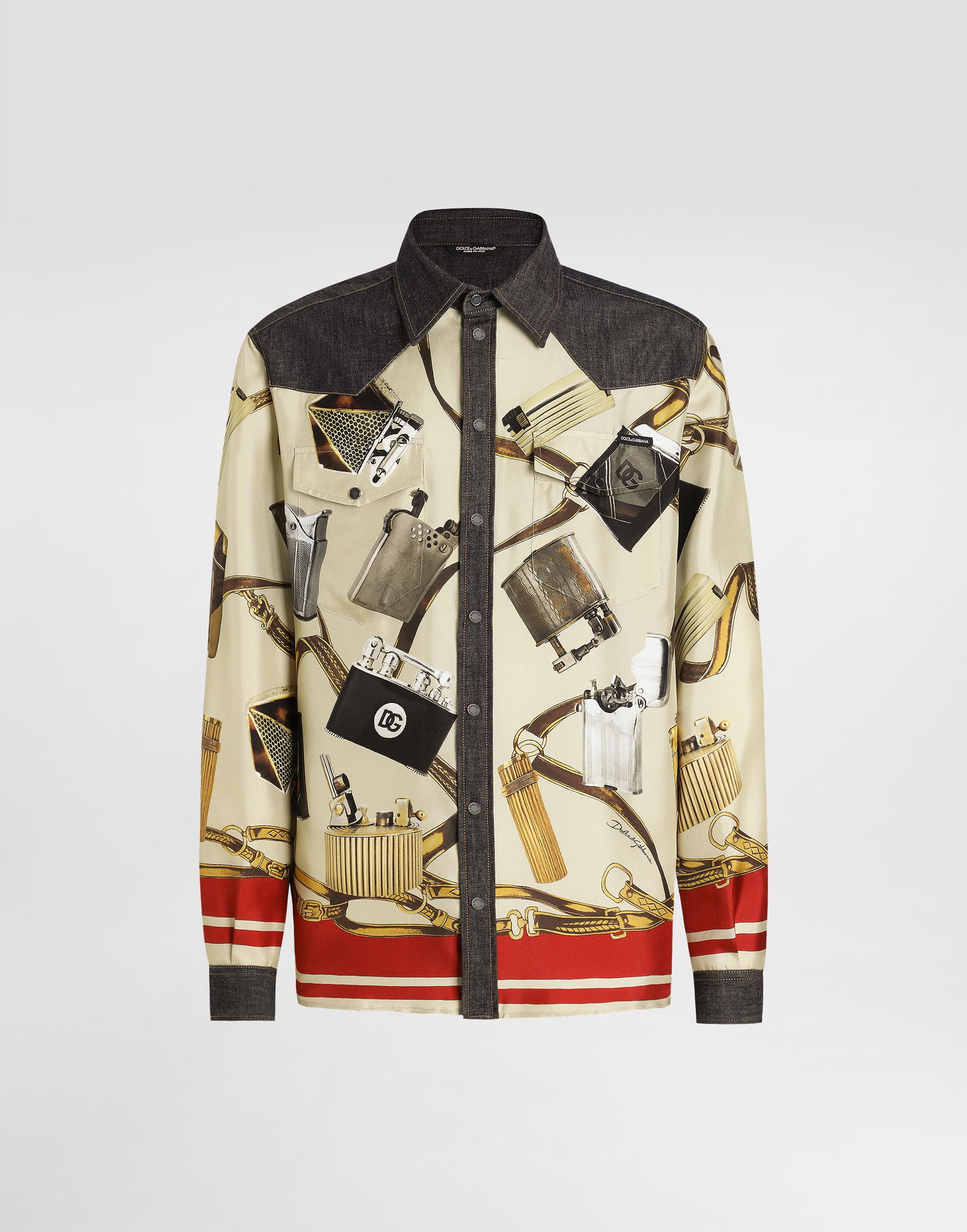 Skjorte Dolce & Gabbana Dolce & Gabbana Silk & Denim Lighter Print Shirt Beige | G5MO3DG8MD8S9001, 0
