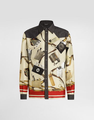 Skjorte Dolce & Gabbana Dolce & Gabbana Silk & Denim Lighter Print Shirt Beige | G5MO3DG8MD8S9001, 0