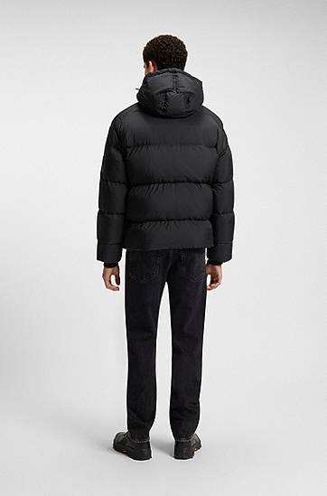 Puffer jakke BOSS Oversized-fit Hooded Puffer Jacket in Crinkle Ripstop Sort | 50543618, 1