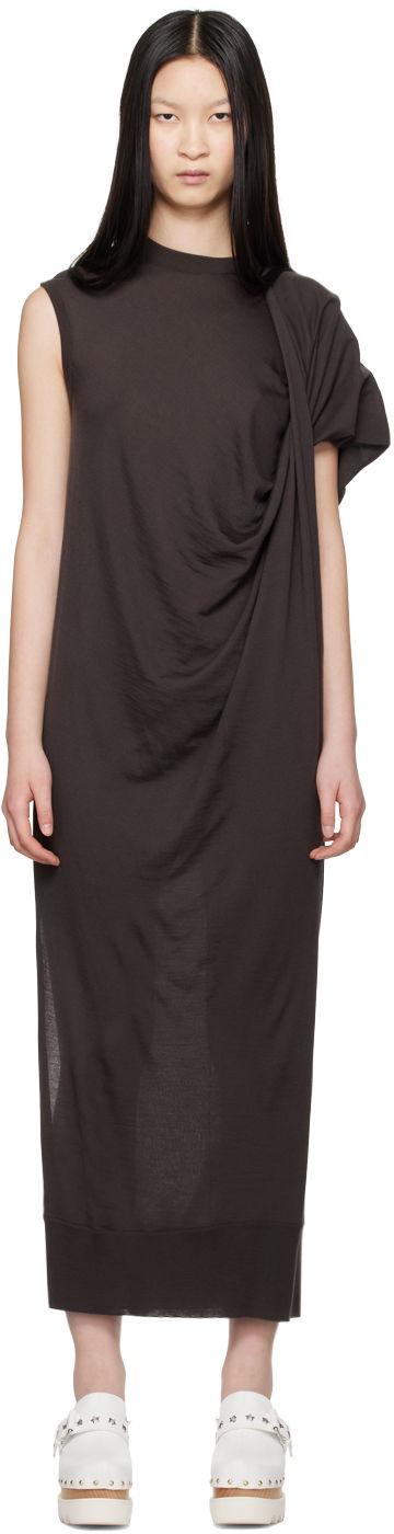 Kjole Stella McCartney Stella McCartney Asymmetric Draped Maxi Dress Brun | 6K08153S2500