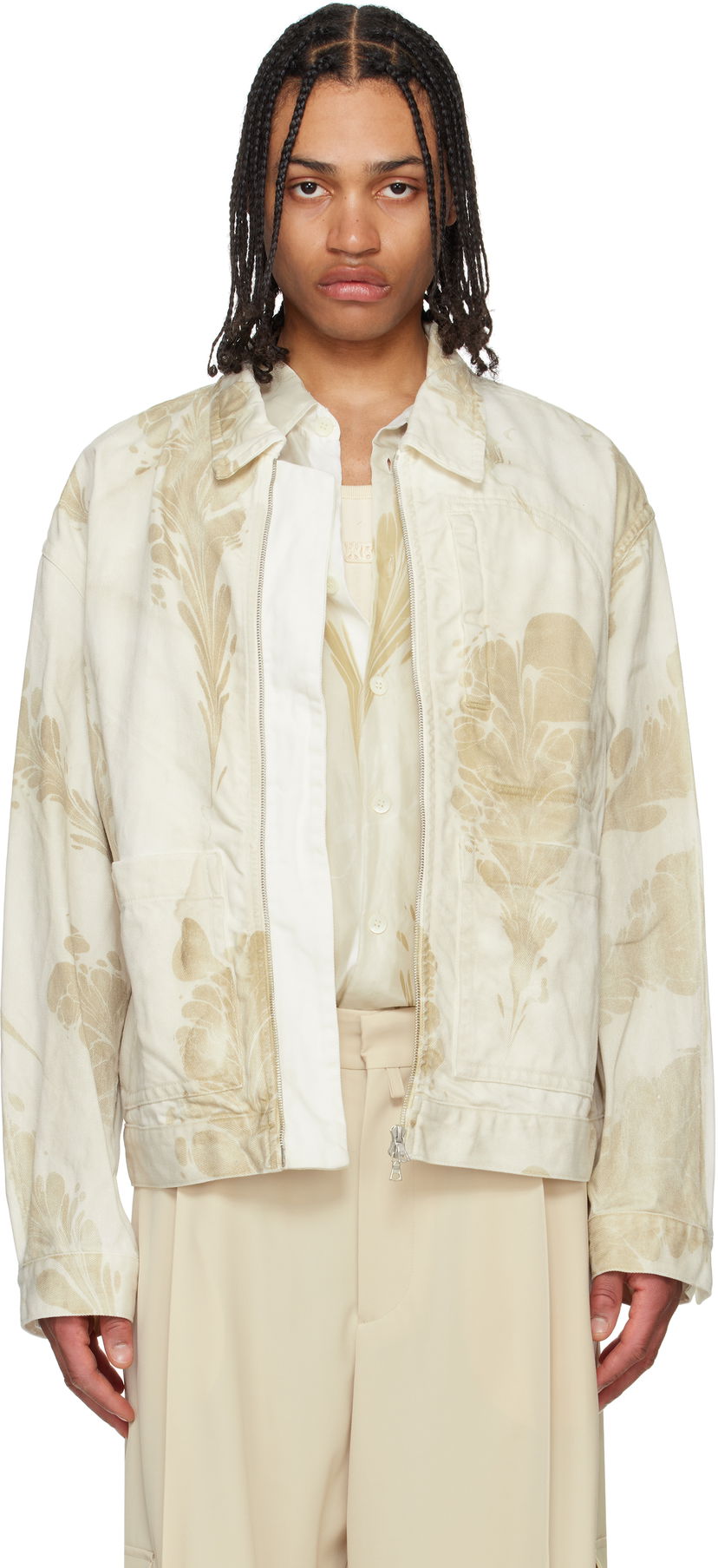 Bomberjakke Dries Van Noten Dries Van Noten Printed Jacket Beige | 251-020550-1556