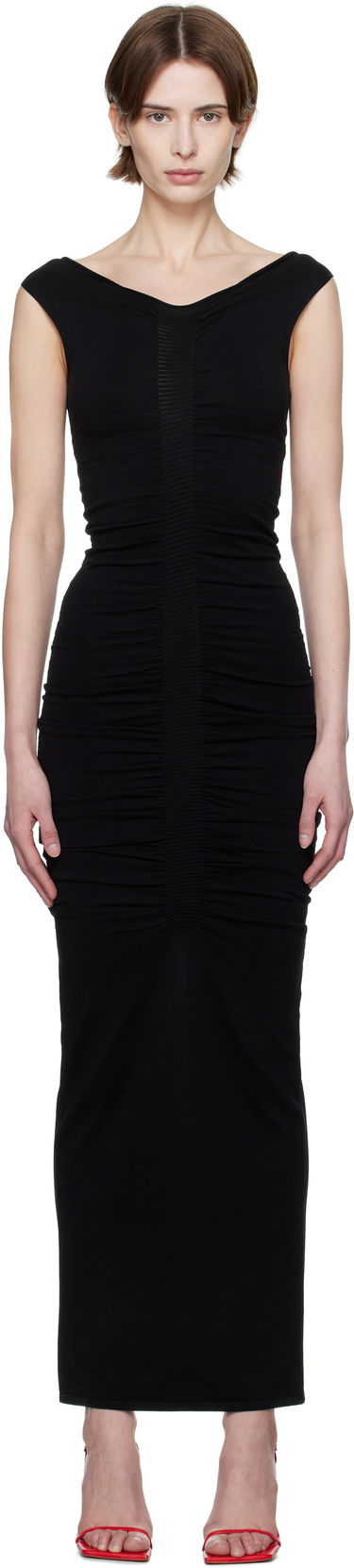 Kjole Alexander Wang Alexander Wang Ruched Wide V-Neck Maxi Dress Sort | 1KC1256080, 0