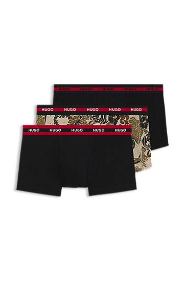 Boksere BOSS HUGO Three-Pack of Stretch-Cotton Trunks with Logo Waistbands Sort | 50545668, 0