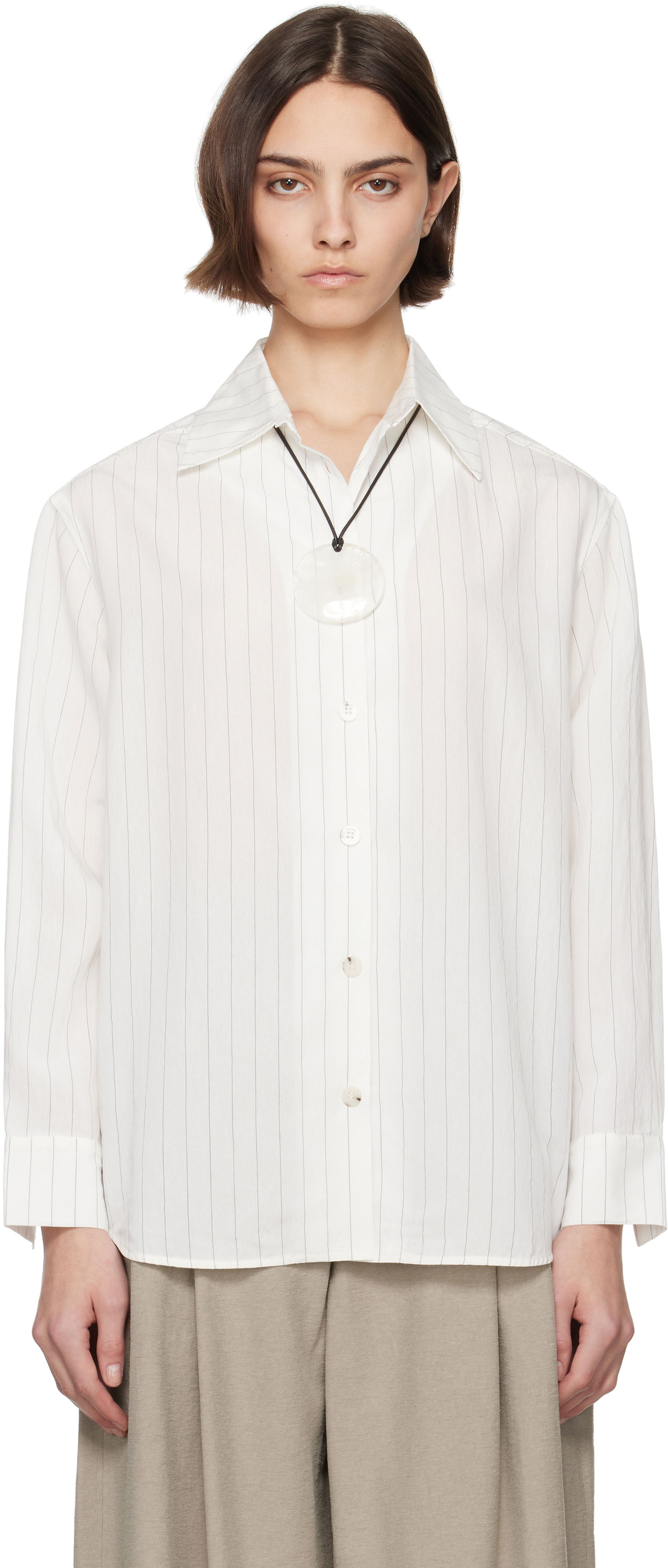 Skjorte Nanushka Nanushka Fryda Pinstriped Button-Down Shirt Hvid | NW25SSTP26400, 0
