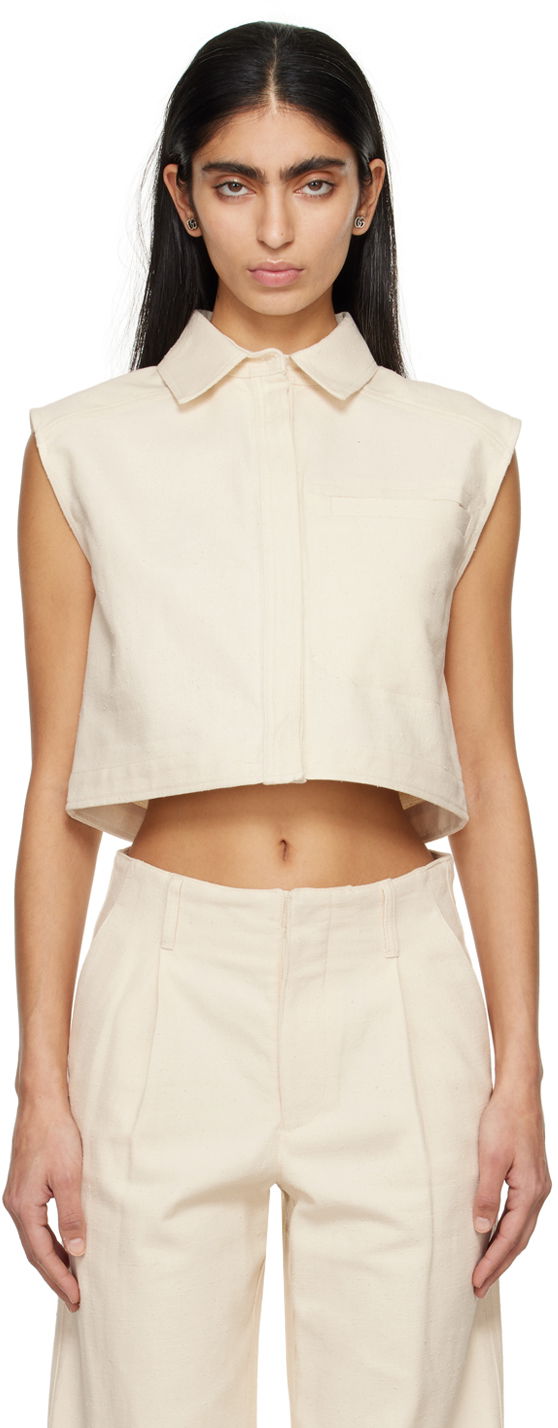 Skjorte Loulou de Saison Loulou de Saison Adora Cropped Sleeveless Shirt Hvid | ADORA
