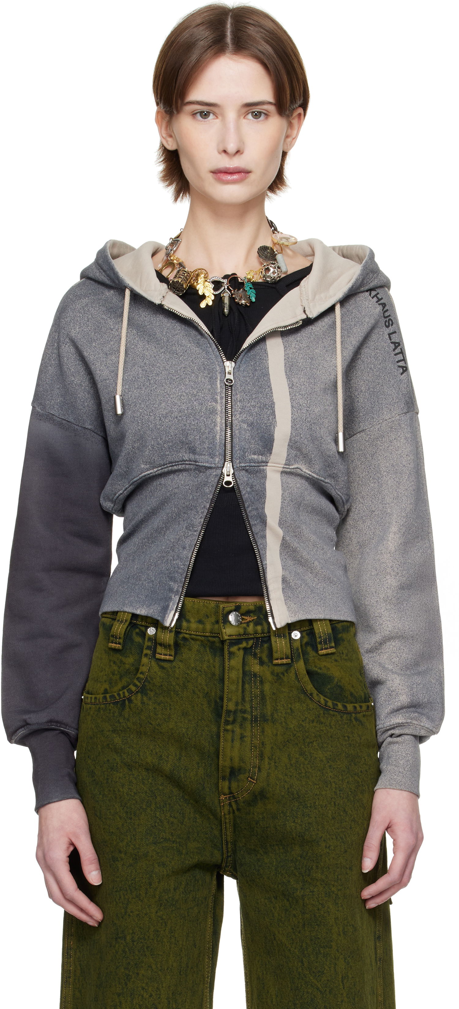 Sweatshirt Eckhaus Latta Eckhaus Latta Snatched Zip-Up Hoodie Grå | 4000-EL-PS25-S -, 0