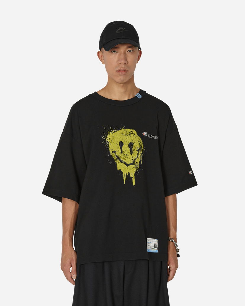 T-shirt Maison MIHARA YASUHIRO T-Shirt with Smiley Face Print Sort | A11TS691 BLACK