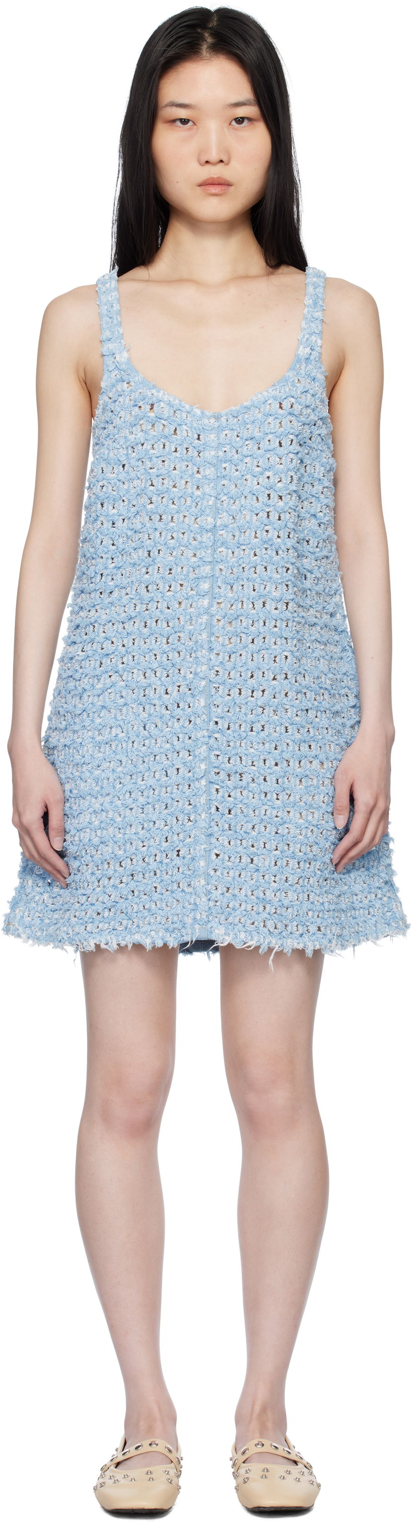Kjole Stella McCartney Stella McCartney Women's Bouclé Denim Minidress Blå | 6D03483SQH06