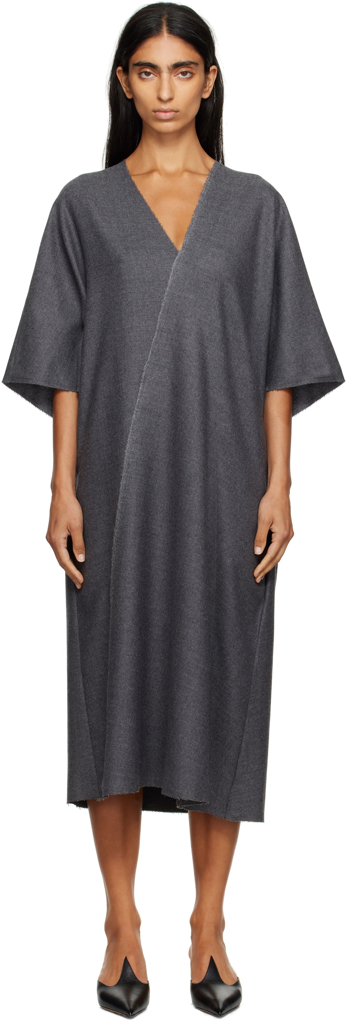 Kjole Maison Margiela MM6 Maison Margiela Raw Edge Midi Dress Grå | S52DD0066 M35466, 0