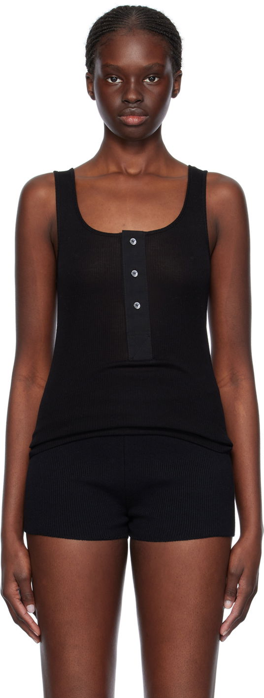 Tanktop AMI Paris Button Tank Top Sort | FTK034.JE0055