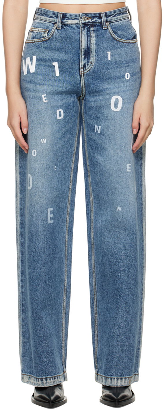 Jeans We11done Random Logo Straight Leg Jeans Blå | WD-DP3-22-387-W-NV