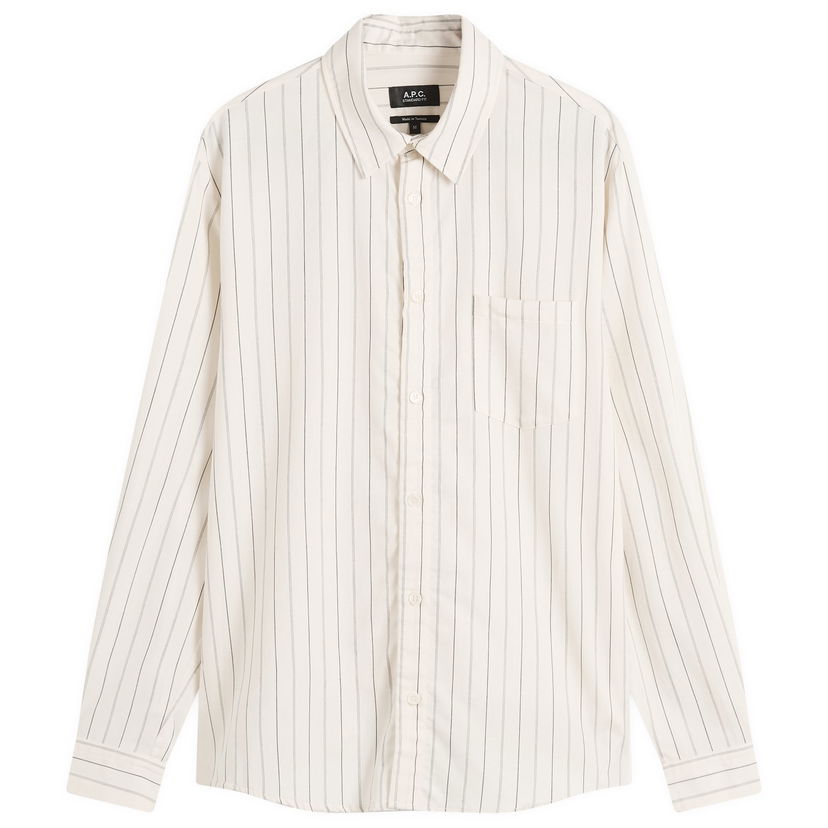 Skjorte A.P.C. Men's Clement Stripe Shirt, Size Small Hvid | COHJU-H12512-AAD