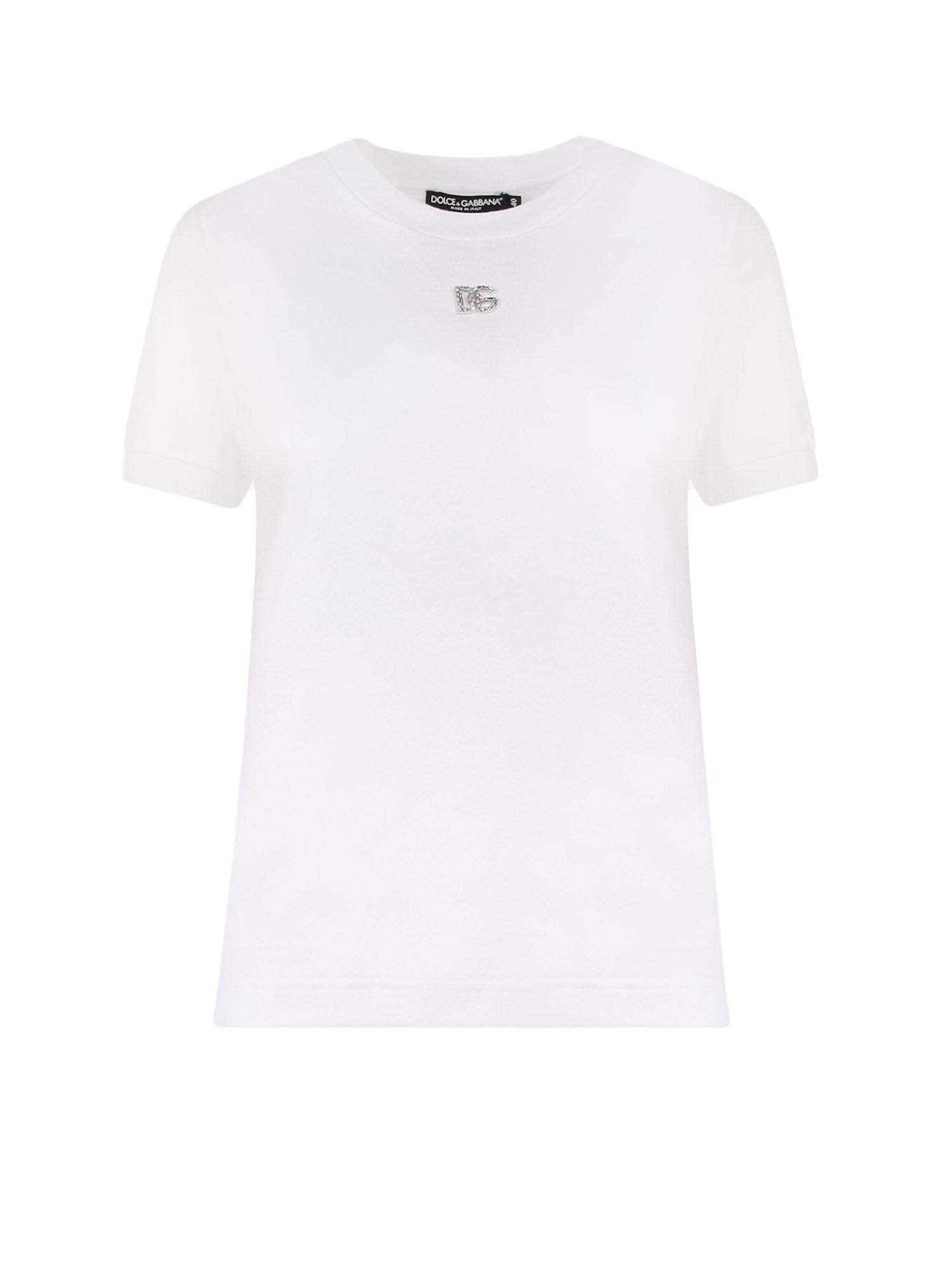 T-shirt Dolce & Gabbana Cotton Rhinestones Logo Detail T-Shirt White Hvid | F8N08ZG7B3U#S9000, 0