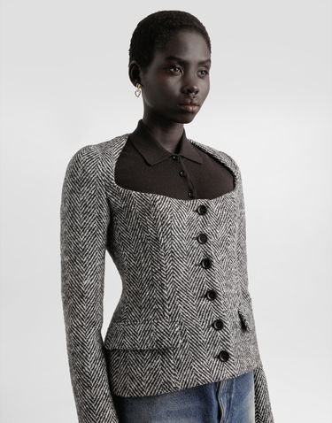 Jakke Dolce & Gabbana Dolce & Gabbana Women's Single-Breasted Chevron Wool Jacket Grå | F27GBTFC2FUS8030, 3