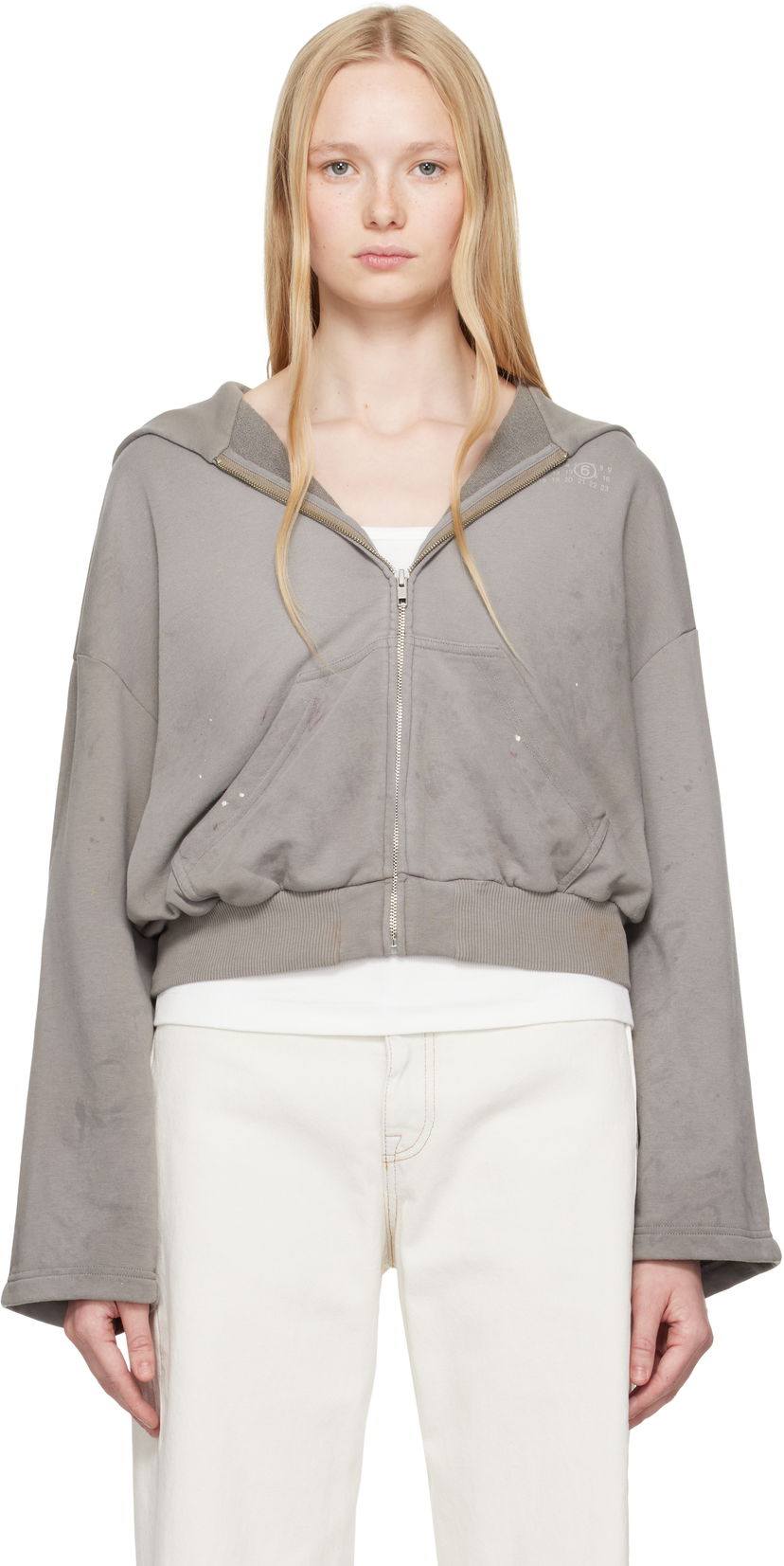 Sweatshirt Maison Margiela MM6 Maison Margiela Cropped Zip-Up Hoodie Grå | S62HG0029 M25013