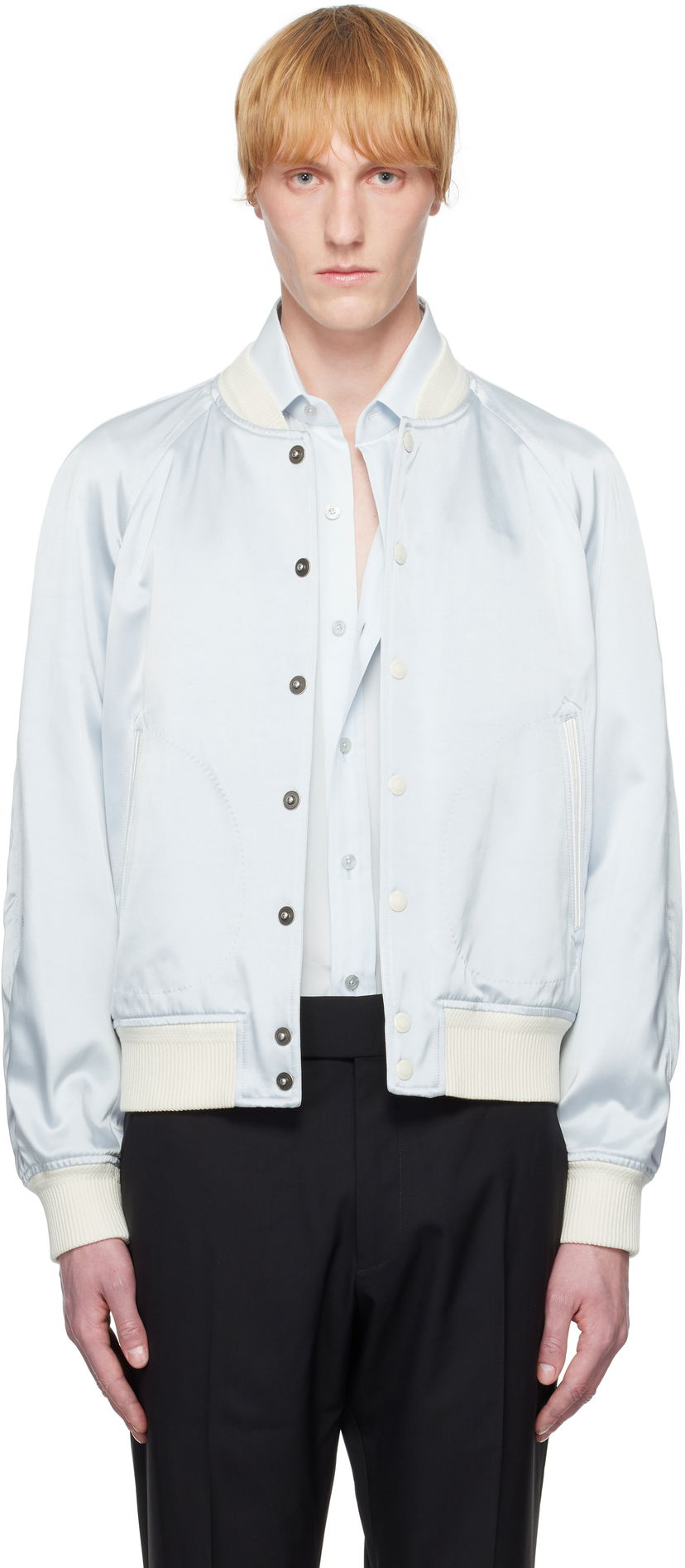 Bomberjakke Tom Ford TOM FORD Shiny Satin Bomber Jacket Blå | OBS052-FMV031S25