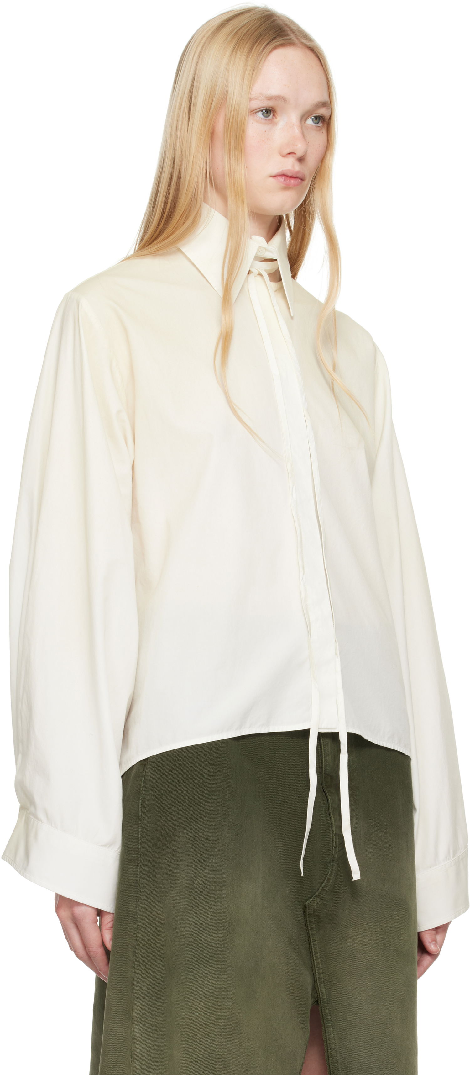 Skjorte Maison Margiela MM6 Maison Margiela Cotton Poplin Tie-Neck Shirt Hvid | S62DT0039 M35458, 1