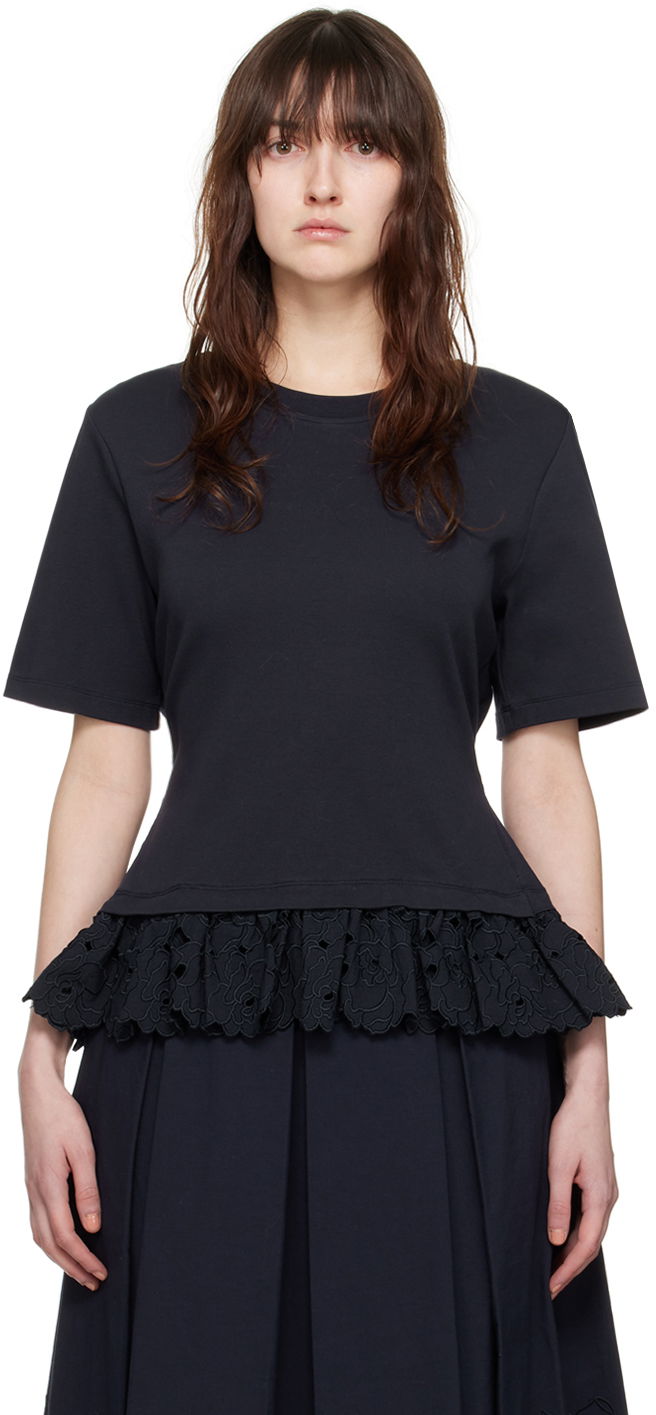 T-shirt Erdem Erdem Layered Peplum T-Shirt Mørkeblå | PS24_R1JRT3_NCJ