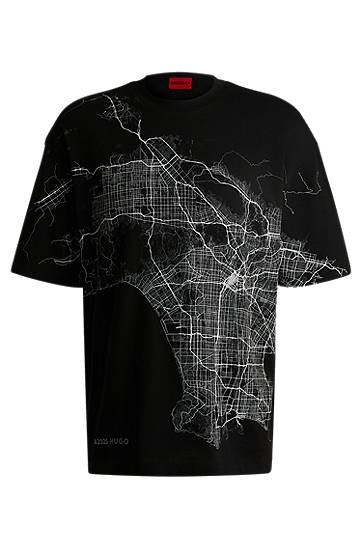 T-shirt BOSS HUGO Men's Relaxed-Fit T-Shirt with Glow-in-the-Dark City Map Print Sort | 50538955, 0